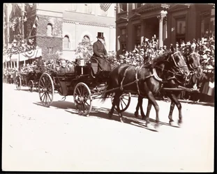 View of Admiral Sampson in a carriage in the Dewey Parade on Fifth Avenue, New York